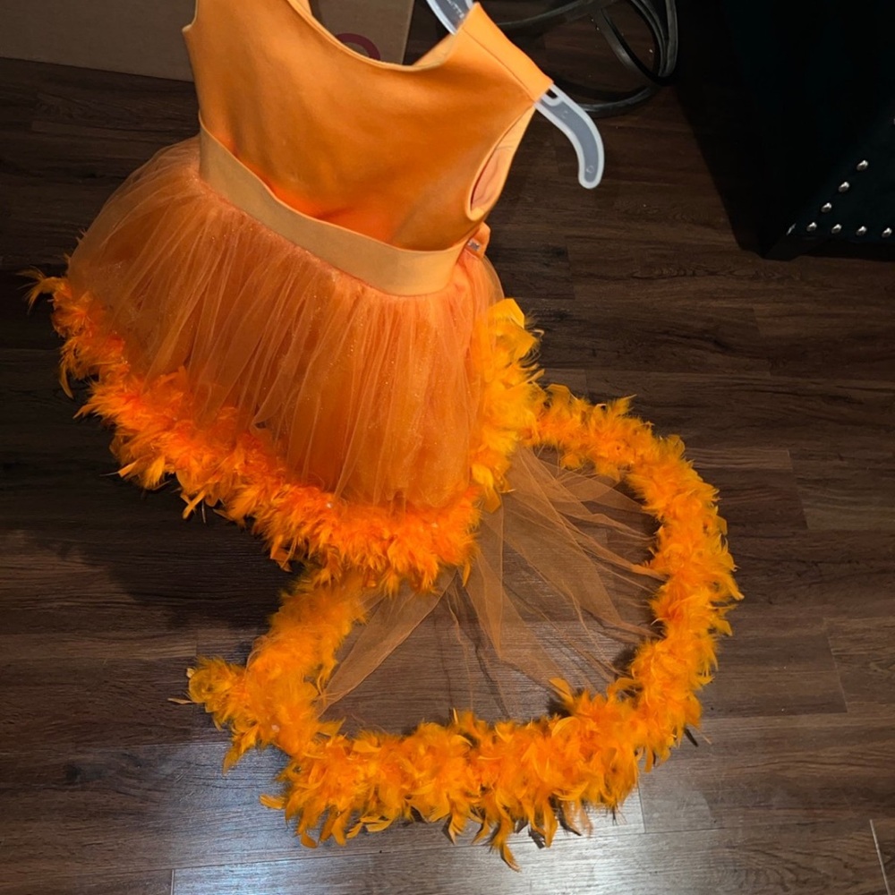 Girls Custom Made Prom Dress Or Birthday Orange Feathered Dress